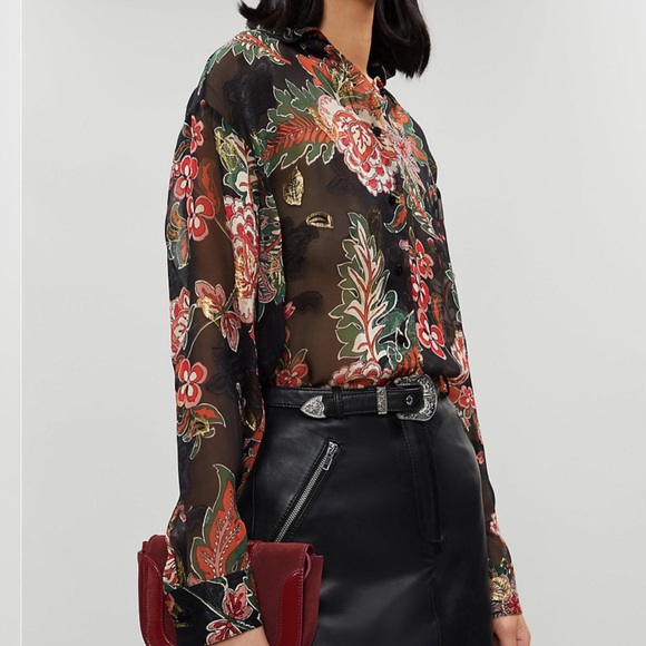 The Kooples Tops - THE KOOPLES Bollywood metallic floral-print shirt